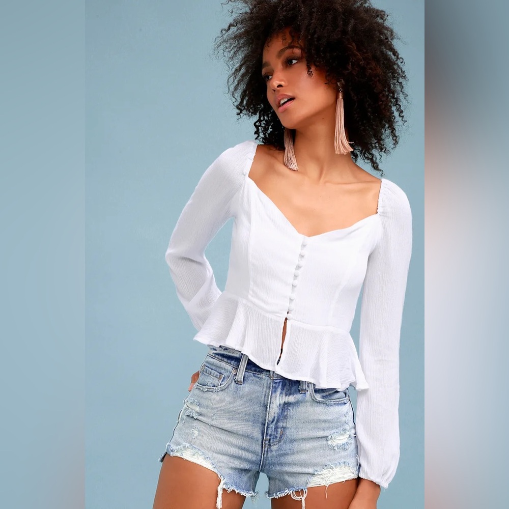 4Si3nna white crop long sleeve blouse size small